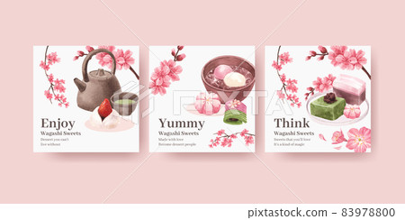 Banner template with wagashi Japanese dessert concept,watercolor style 83978800