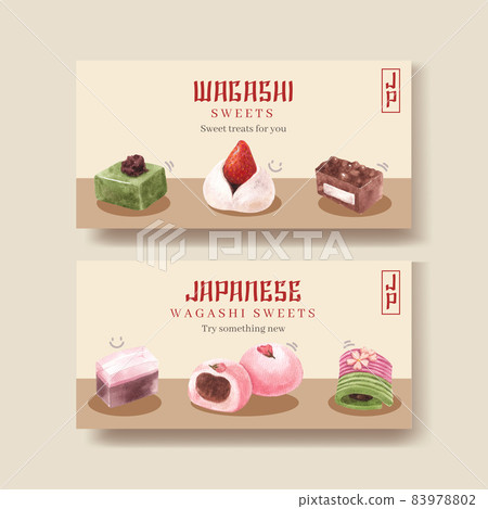 Twitter template with wagashi Japanese dessert concept,watercolor style Twitter template with wagashi Japanese dessert concept,watercolor style 83978802