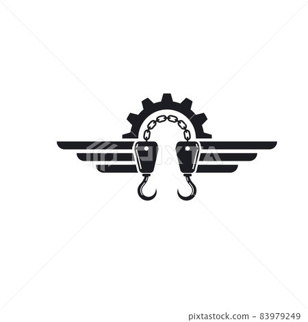 Crane hook with wings,gear,chain  vector illustration template 83979249