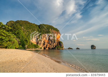Tropical islands view with ocean sea water at Phra Nang Cave Beach, Krabi Thailand nature landscape Tropical islands view with ocean sea water at Phra Nang Cave Beach, Krabi Thailand nature landscape 83979443
