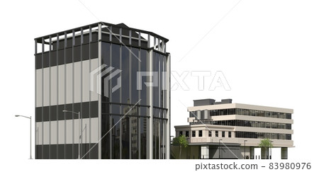 City modern buildings isolated on white background 3d illustration City modern buildings isolated on white background 3d illustration 83980976