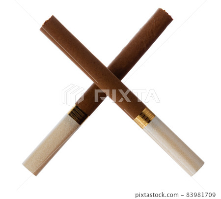 Two crossed cigarettes isolated on white background 83981709