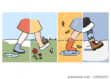 Girl in different clothing walk on street on different season  83982051