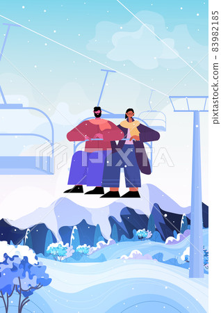 people sitting on chairlift ski resort cableway in snowy mountains christmas new year holidays celebration 83982185