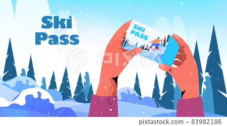 man snowboarding guy doing activities on smartphone screen christmas new year holidays ski pass winter vacation 83982186