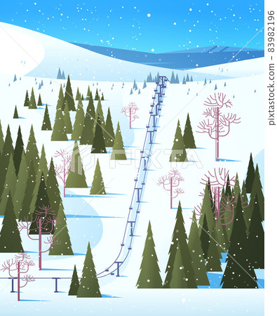 ski resort cableway in snowy mountains winter vacation concept beautiful landscape background vertical 83982196