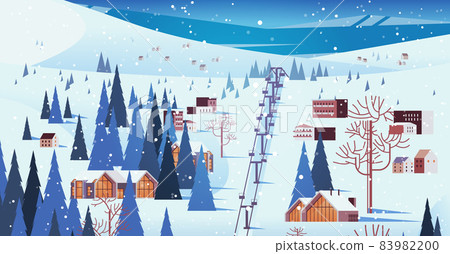 cableway in snowy mountains residential houses area ski resort christmas new year holidays celebration winter vacation cableway in snowy mountains residential houses area ski resort christmas new year holidays celebration winter vacation 83982200