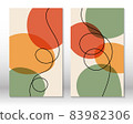 Modern abstract art face. Set of abstract backgrounds with minimal shapes and lines. Home decor design. Hand drawn watercolor effect painting shapes and line art faces. Contemporary design. 83982306