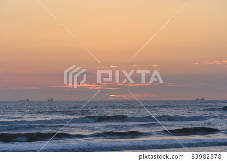 Typhoon passing, Kashima Nada sunrise, sometimes cargo ship and angler seagull Typhoon passing, Kashima Nada sunrise, sometimes cargo ship and angler seagull 83982878