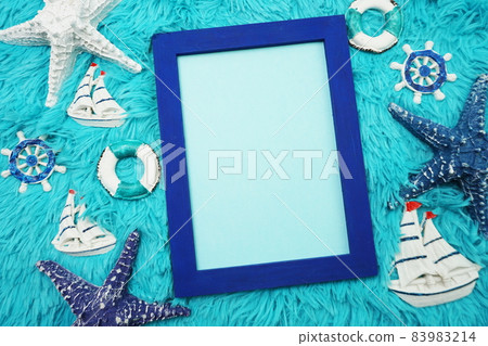 Mock up flat lay with nautical merine decoration 83983214
