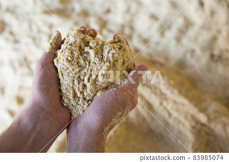 Hands holding bunch of corn flour Hands holding bunch of corn flour 83985074