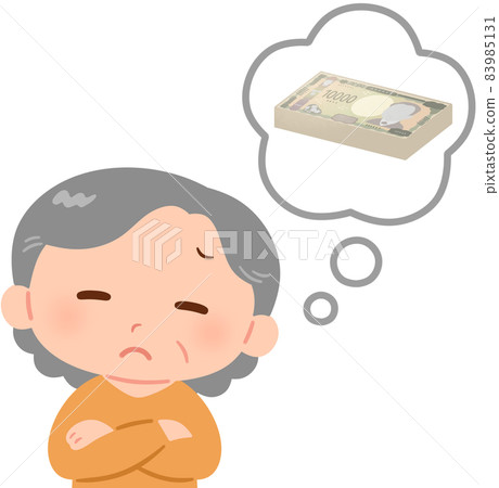 Elderly woman thinking about money Elderly woman thinking about money 83985131