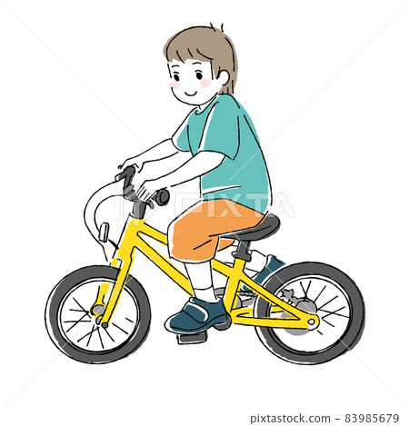 Color vector illustration with white border of boy riding a children's bicycle_short sleeves, spring / summer clothes Color vector illustration with white border of boy riding a children's bicycle_short sleeves, spring / summer clothes 83985679
