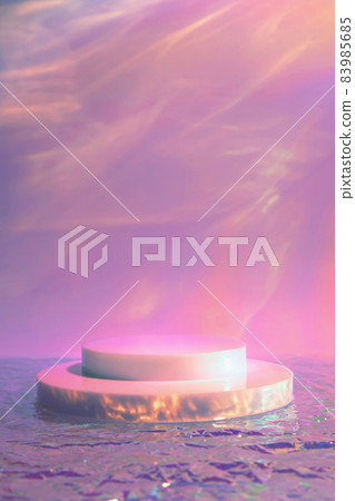 empty scene with cylinder podium on holographic pink background empty scene with cylinder podium on holographic pink background 83985685