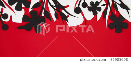 red banner with white and black floral paper decor red banner with white and black floral paper decor 83985698