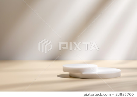 scene with circle podiums on beige background and shadows scene with circle podiums on beige background and shadows 83985700