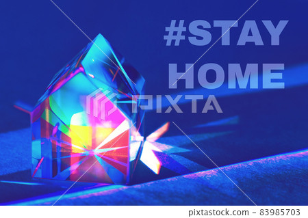 colorful glass prism house on trendy blue background colorful glass prism house on trendy blue background 83985703