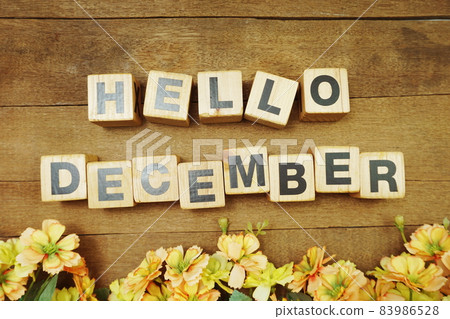 Hello December alphabet letters on wooden background 83986528