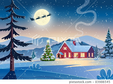 Winter snow landscape and house - Stock Illustration [83986545] - PIXTA