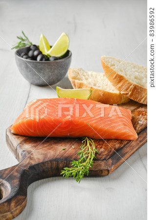 Piece of fresh salmon steak Piece of fresh salmon steak 83986592