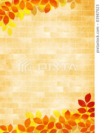 Background material Brick block wall Autumn leaves Dead leaves Konoha 83987023