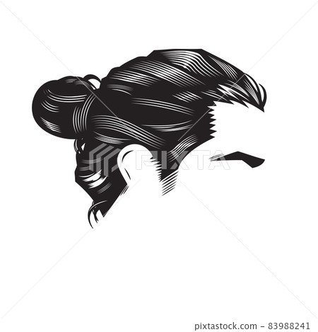 Man face with vintage hairstyles Bun Undercut vector line art illustration. Man face with vintage hairstyles Bun Undercut vector line art illustration. 83988241