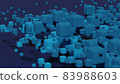 Blue matte cubes small and large on a dark purple background, abstract 3d render 83988603