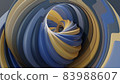 3d render of abstract art of surreal 3d lines in swirl infinity twisted round shape in blue yellow matte plastic material 83988607