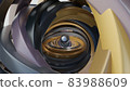 Ball in rotating 3d spiral of lines. Motion. 3D with shiny metallic ball in center of rotating lines. framing ball in center 83988609