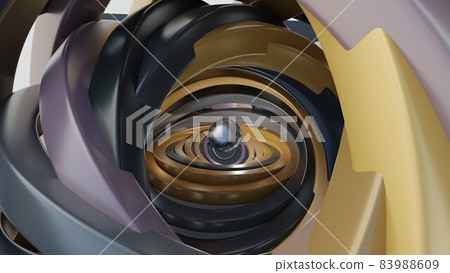 Ball in rotating 3d spiral of lines. Motion. 3D with shiny metallic ball in center of rotating lines. framing ball in center 83988609