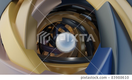 Ball in rotating 3d spiral of lines. Motion. 3D with shiny metallic ball in center of rotating lines. framing ball in center Ball in rotating 3d spiral of lines. Motion. 3D with shiny metallic ball in center of rotating lines. framing ball in center 83988610