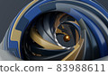 Fractal digital 3D design.Abstract fractal shape of spiral blue gold brown vortex swirling around the levitating golden sphere. 83988611