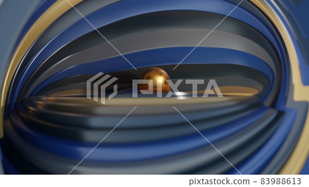 Fractal digital 3D design.Abstract fractal shape of spiral blue gold brown vortex swirling around the levitating golden sphere. Fractal digital 3D design.Abstract fractal shape of spiral blue gold brown vortex swirling around the levitating golden sphere. 83988613