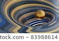 Fractal digital 3D design.Abstract fractal shape of spiral blue gold brown vortex swirling around the levitating golden sphere. 83988614
