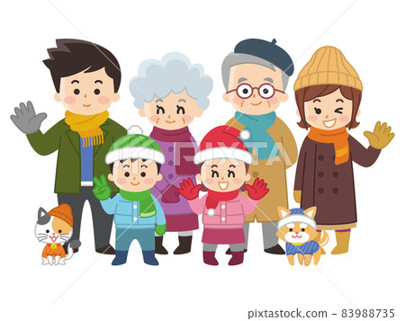 Family and pets in winter clothes winter Family and pets in winter clothes winter 83988735
