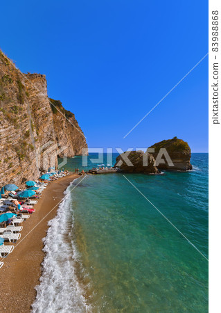 Beach on island St. Nicholas in Budva Montenegro Beach on island St. Nicholas in Budva Montenegro 83988868