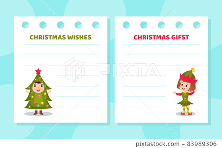 Lined Card with Happy Child Dressed in Christmas Elf and Fir Tree Costume Vector Template Lined Card with Happy Child Dressed in Christmas Elf and Fir Tree Costume Vector Template 83989306