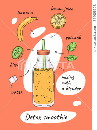 Detox smoothie drink recipe infographic, hand drawn vector illustration. Detox smoothie drink recipe infographic, hand drawn vector illustration. 83989998