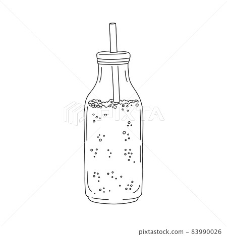 Glass bottle of summer refreshing drink with straw vector illustration isolated. Glass bottle of summer refreshing drink with straw vector illustration isolated. 83990026