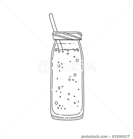 Detox or summer drink in bottle with straw sketch vector illustration isolated. Detox or summer drink in bottle with straw sketch vector illustration isolated. 83990027