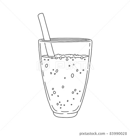 Sparkling juice in glass with drinking straw, hand drawn outline vector illustration isolated on white background. Sparkling juice in glass with drinking straw, hand drawn outline vector illustration isolated on white background. 83990028