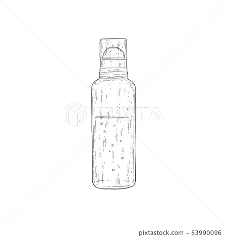Glass roller bottle for essential oils vector sketch. Perfume inside plastic cosmetic container with ball on top. Glass roller bottle for essential oils vector sketch. Perfume inside plastic cosmetic container with ball on top. 83990096
