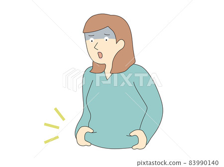 A line drawing of a woman who picks up the meat of her stomach and turns pale 83990140