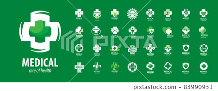 A set of vector logos of medicine on a green background A set of vector logos of medicine on a green background 83990931