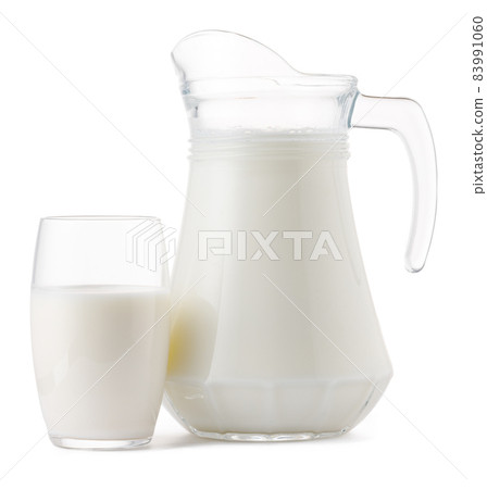 Glass jar and cup of fresh milk isolated 83991060
