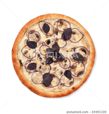 Top view of round pizza isolated on white 83991109