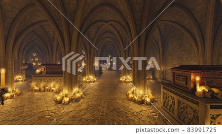 Vampire vault ckulls and coffins 3d illustration 83991725