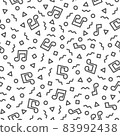 Black and white linear vector background. Seamless pattern with musical notes for wrapping paper, wallpapers, podcast and online radio banners 83992438