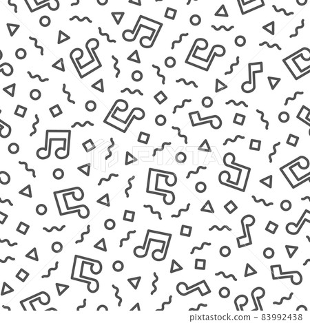 Black and white linear vector background. Seamless pattern with musical notes for wrapping paper, wallpapers, podcast and online radio banners Black and white linear vector background. Seamless pattern with musical notes for wrapping paper, wallpapers, podcast and online radio banners 83992438