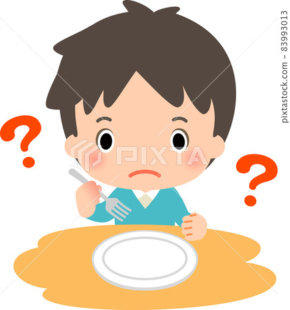 A man with a fork at the table and a question mark A man with a fork at the table and a question mark 83993013